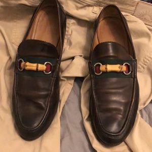 Gucci bamboo web horsebit loafers green red 13.5 brown authentic with bag & box